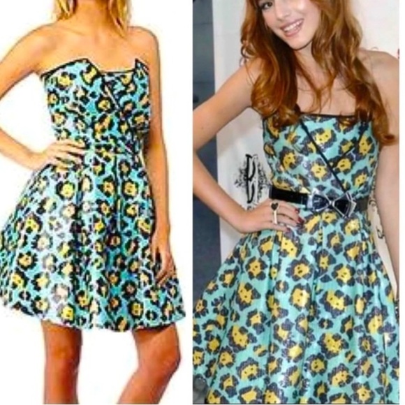 CLEARANCE BETSEY JOHNSON STRAPLESS LEOPARD ALL SEQUIN CORSET MINI PARTY DRESS S… - Picture 1 of 15